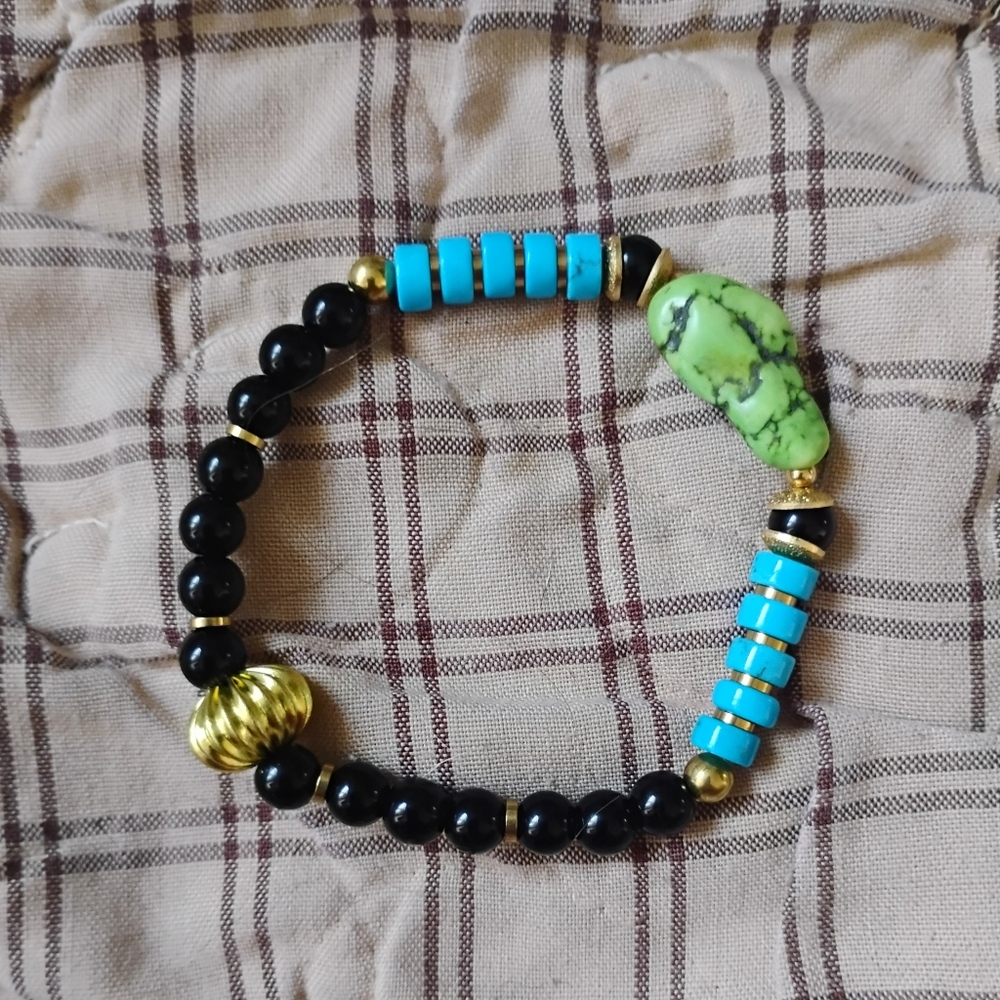 Handmade Dual Turquoise And Onyx Bracelet